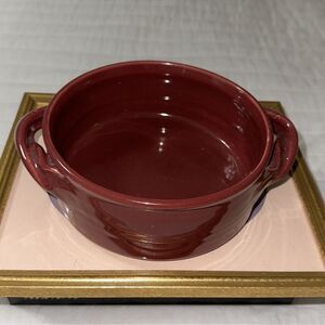 Vintage Stoneware Cherry Wine Burgundy Baking Dish With Handles Artist Signed